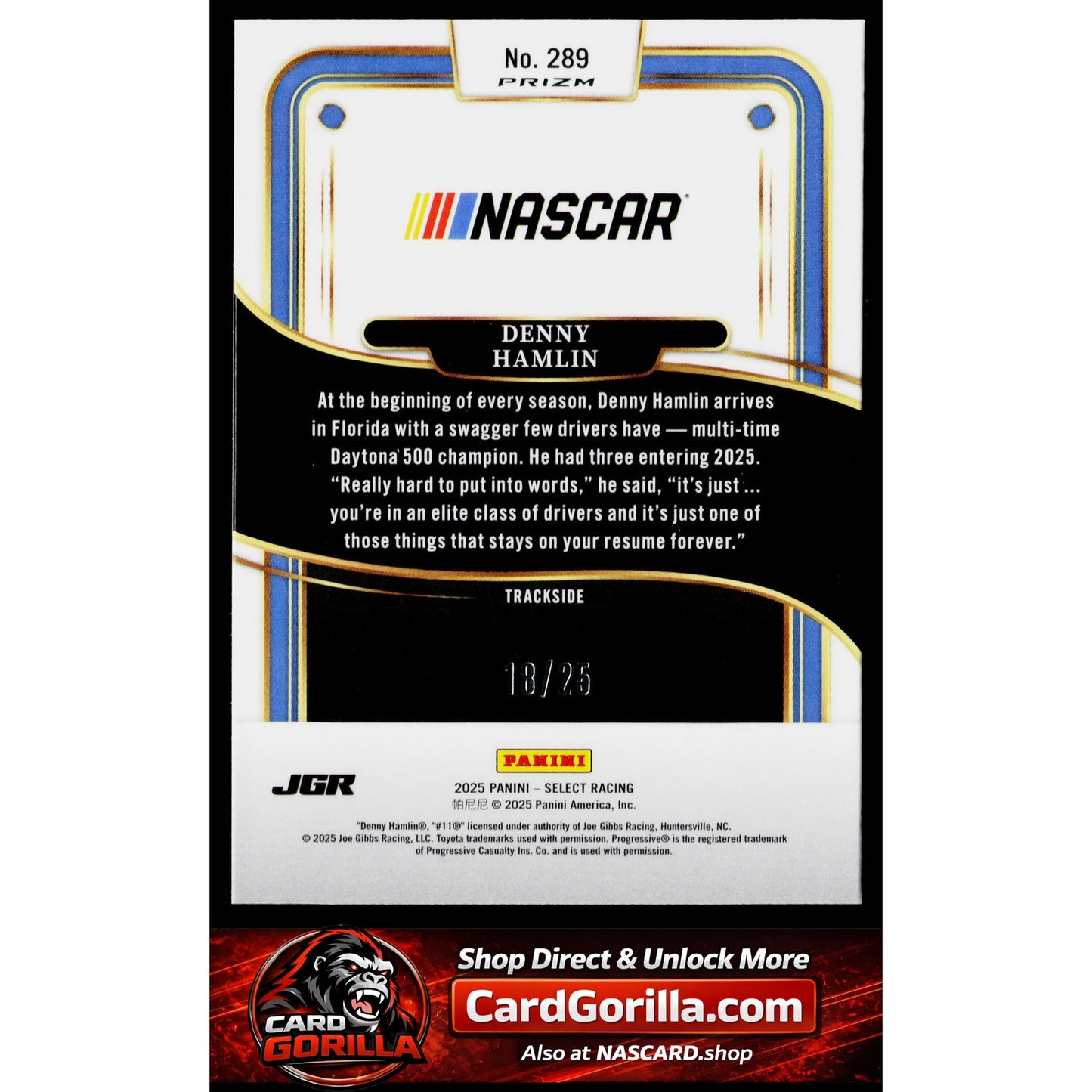 2025 Panini Select #289 Denny Hamlin Tie-Dye Prizms #/25