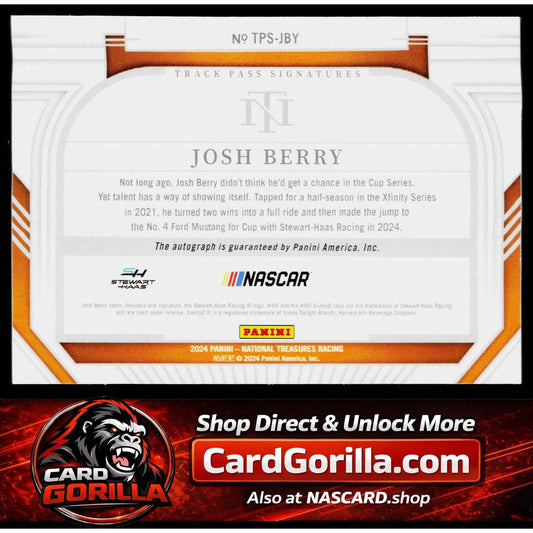 2024 Panini National Treasures #TPS-JBY Josh Berry Track Pass Signatures #/99