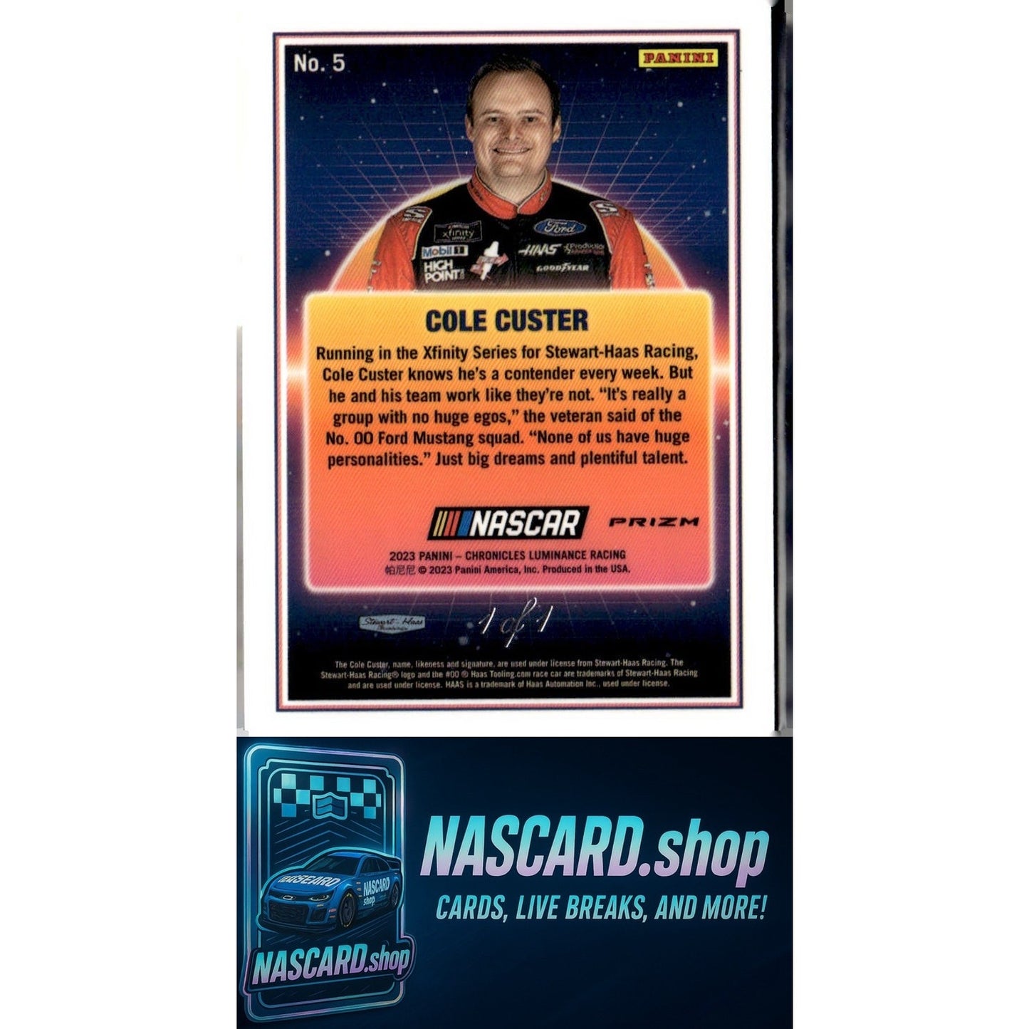 2023 Panini Chronicles #5 Cole Custer Overdrive Gold Vinyl #1/1