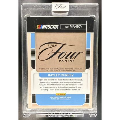 2026 Panini Turn Four Racing Bayley Currey #MA-BCY Memorabilia Auto 60/99 MEM