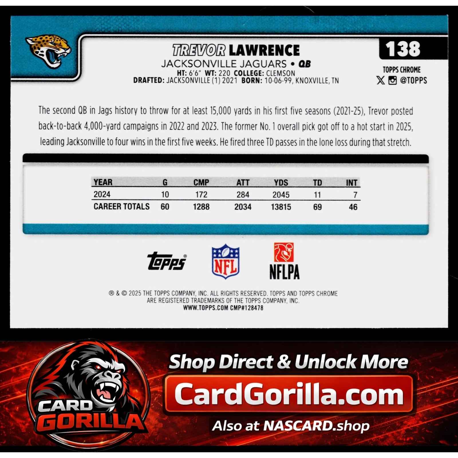 2025 Topps Chrome #138 Trevor Lawrence Team Camo