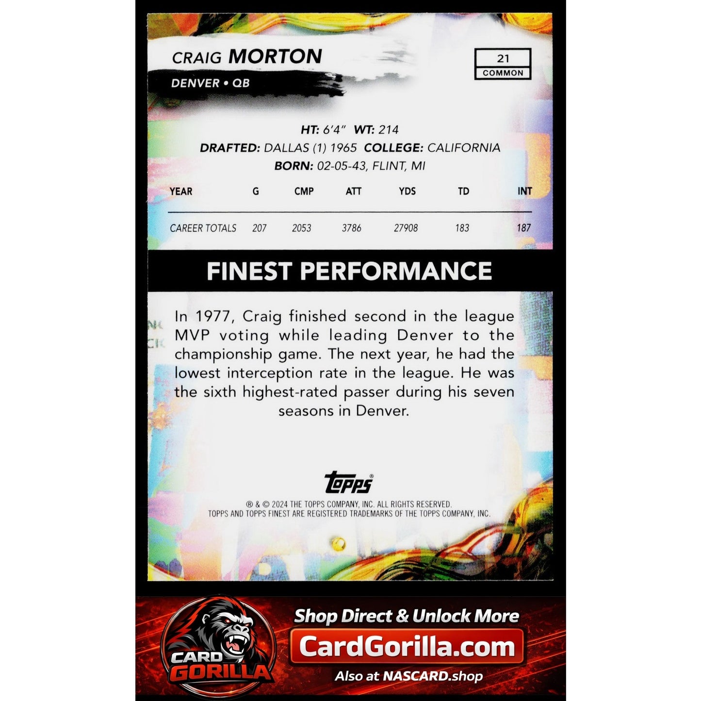 2024 Finest #21 Craig Morton Purple Refractor #/250
