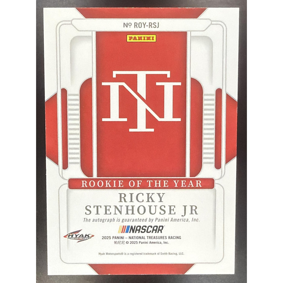2025 Panini National Treasures Ricky Stenhouse Jr. Rookie of the Year Auto /99