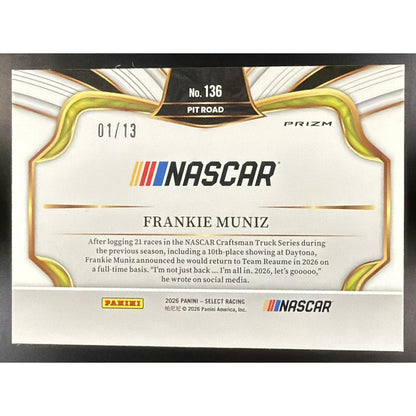 2026 Panini Select NASCAR Frankie Muniz #136 Set - Pit Road Gold Power Plaid /13