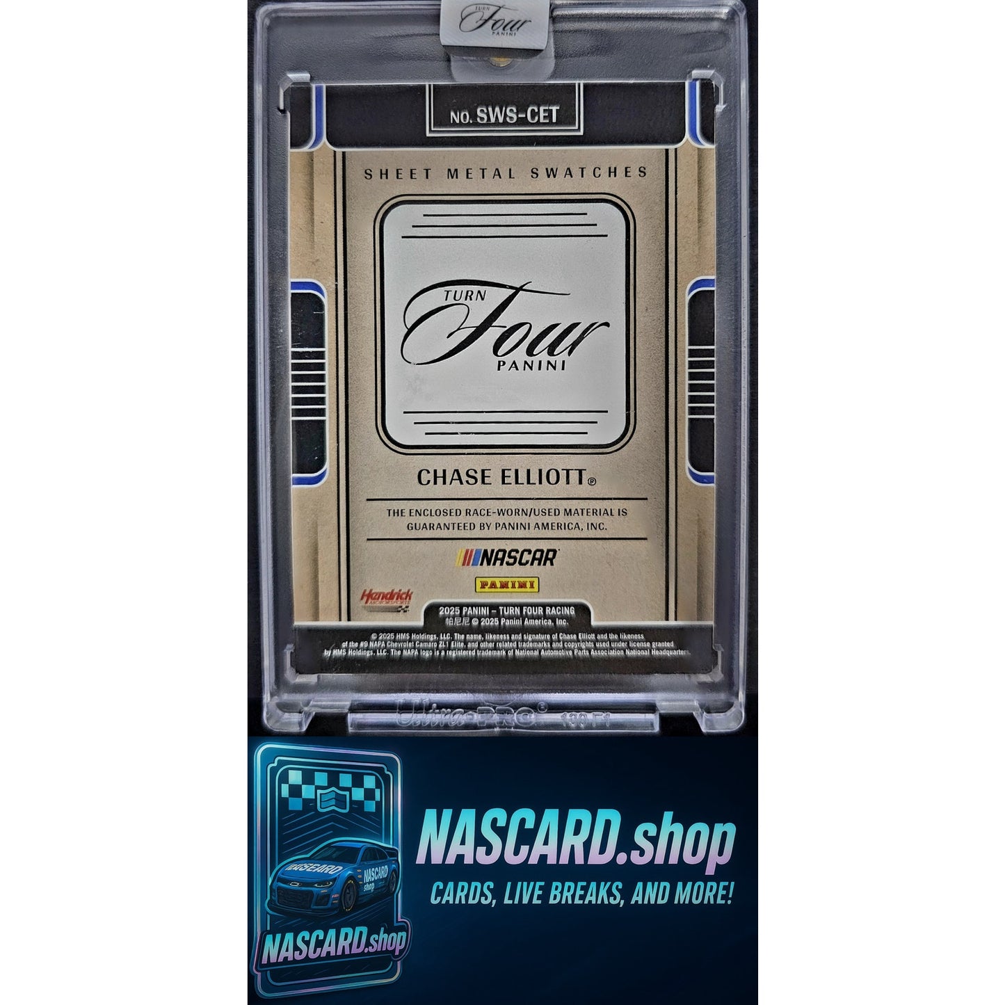 2025 Panini Turn Four Racing #SWS-CET Chase Elliott Sheet Metal Swatches #/49