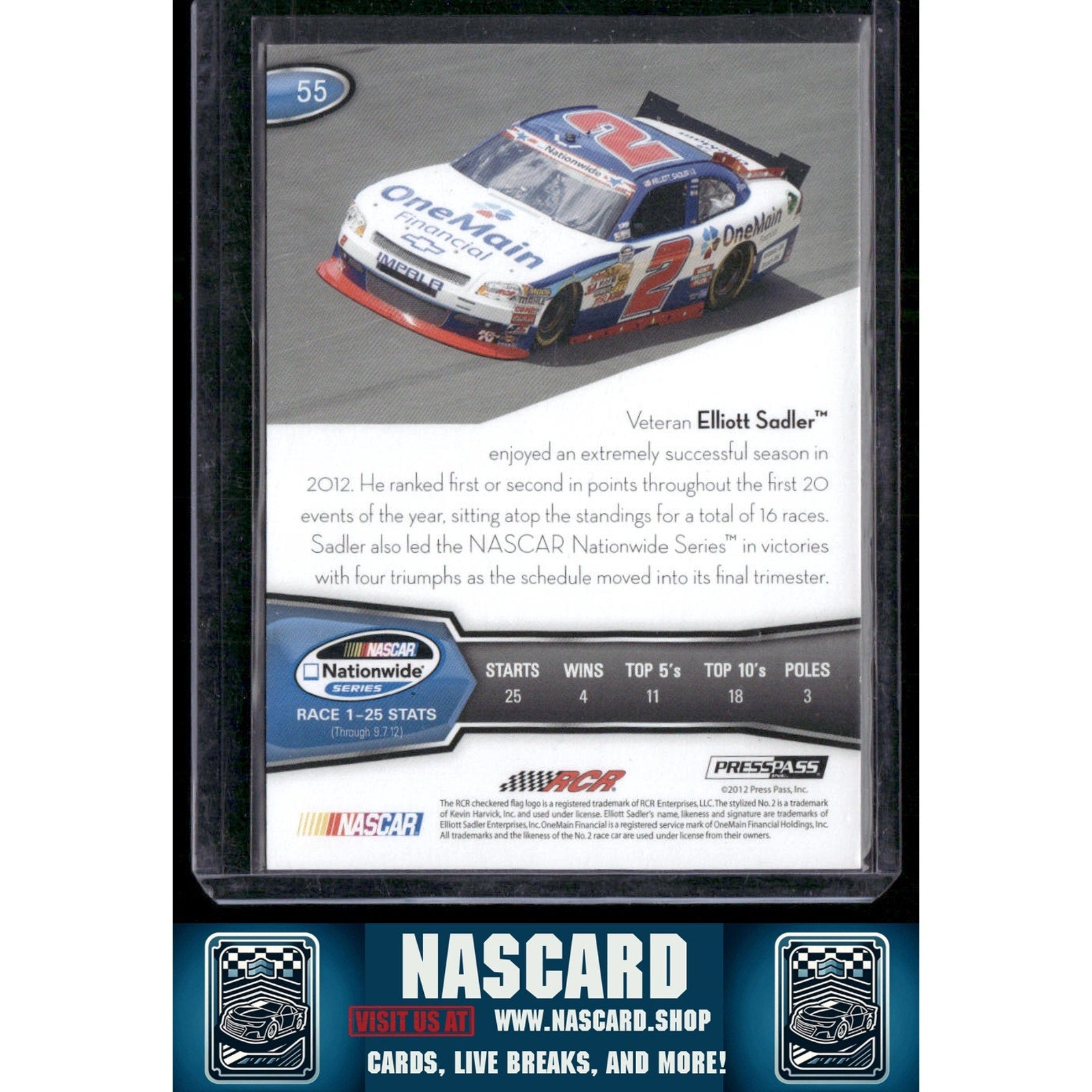 2013 Press Pass #55 Elliott Sadler Color Proof Yellow #/5 - NASCARD.shop