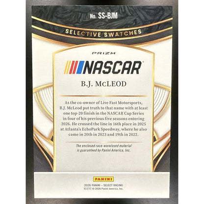 2026 Panini Select NASCAR B.J. McLeod #SS-BJM Selective Swatches Flash Prizms