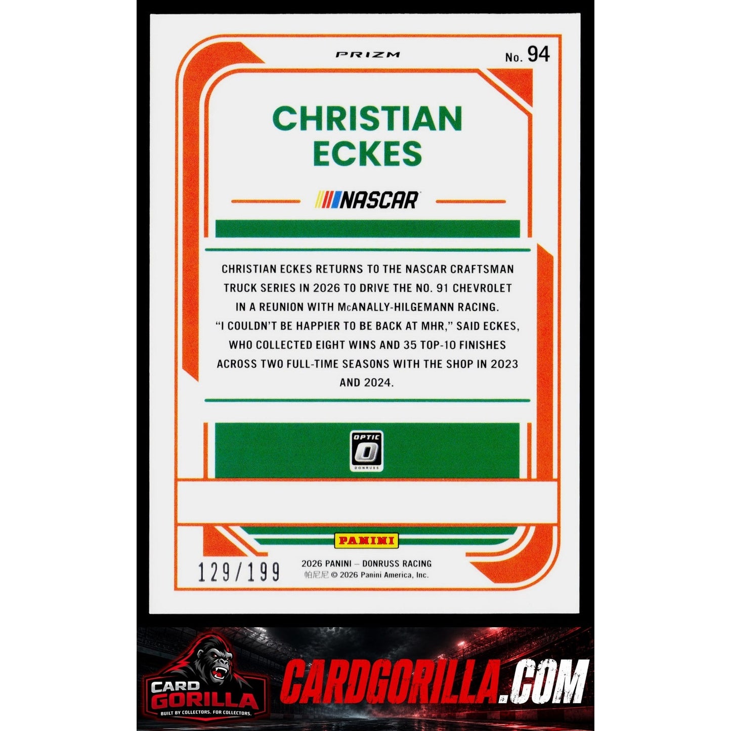 2026 Donruss #94 Christian Eckes Optic Red Velocity #/199