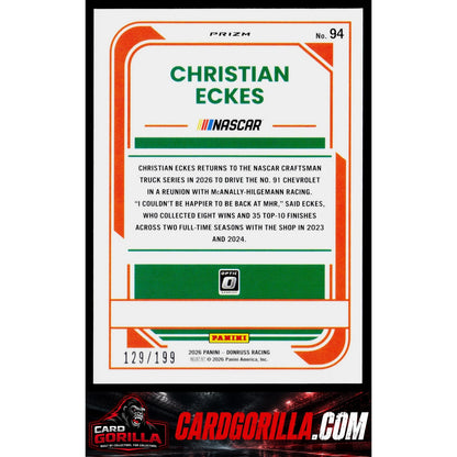 2026 Donruss #94 Christian Eckes Optic Red Velocity #/199
