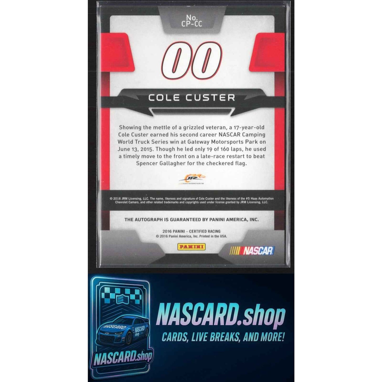 2016 Panini Certified #CP-CC Cole Custer Certified Potential Signatures #/287