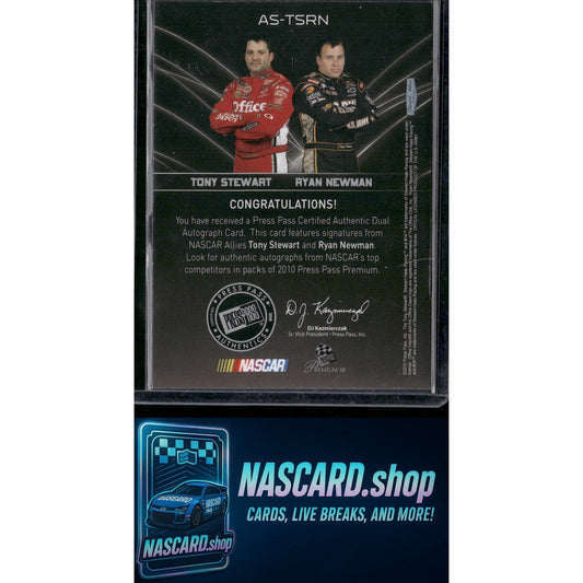 2010 Press Pass Premium Tony Stewart / Ryan Newman Allies Signatures #/5 - NASCARD.shop