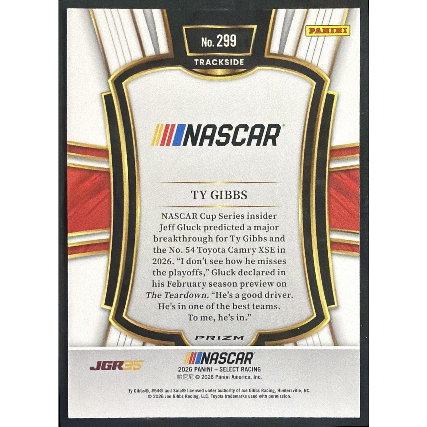 2026 Panini Select NASCAR Ty Gibbs #299 Trackside Silver Logo