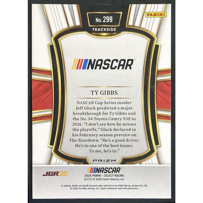 2026 Panini Select NASCAR Ty Gibbs #299 Trackside Silver Logo