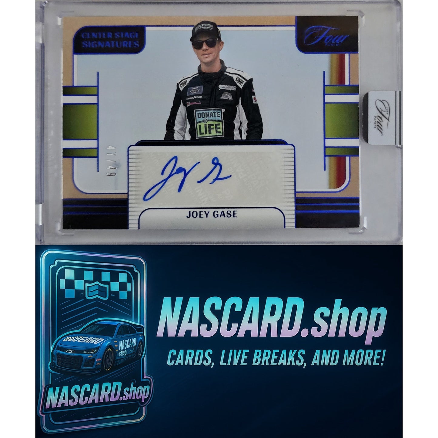 2025 Panini Turn Four #CSS-JGS Joey Gase Center Stage Signatures Blue #/49