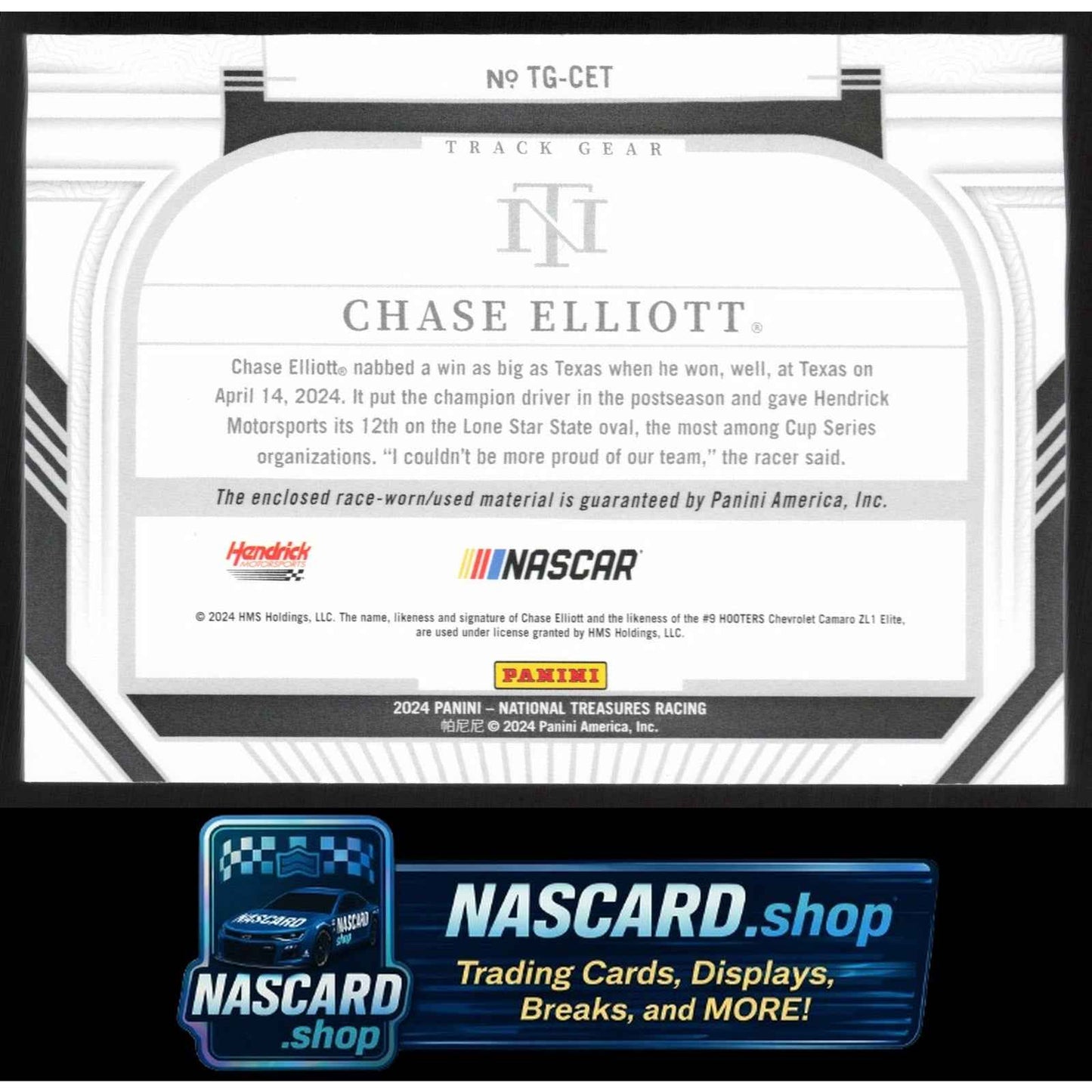 2024 Panini National Treasures #TG-CET Chase Elliott Track Gear #/99