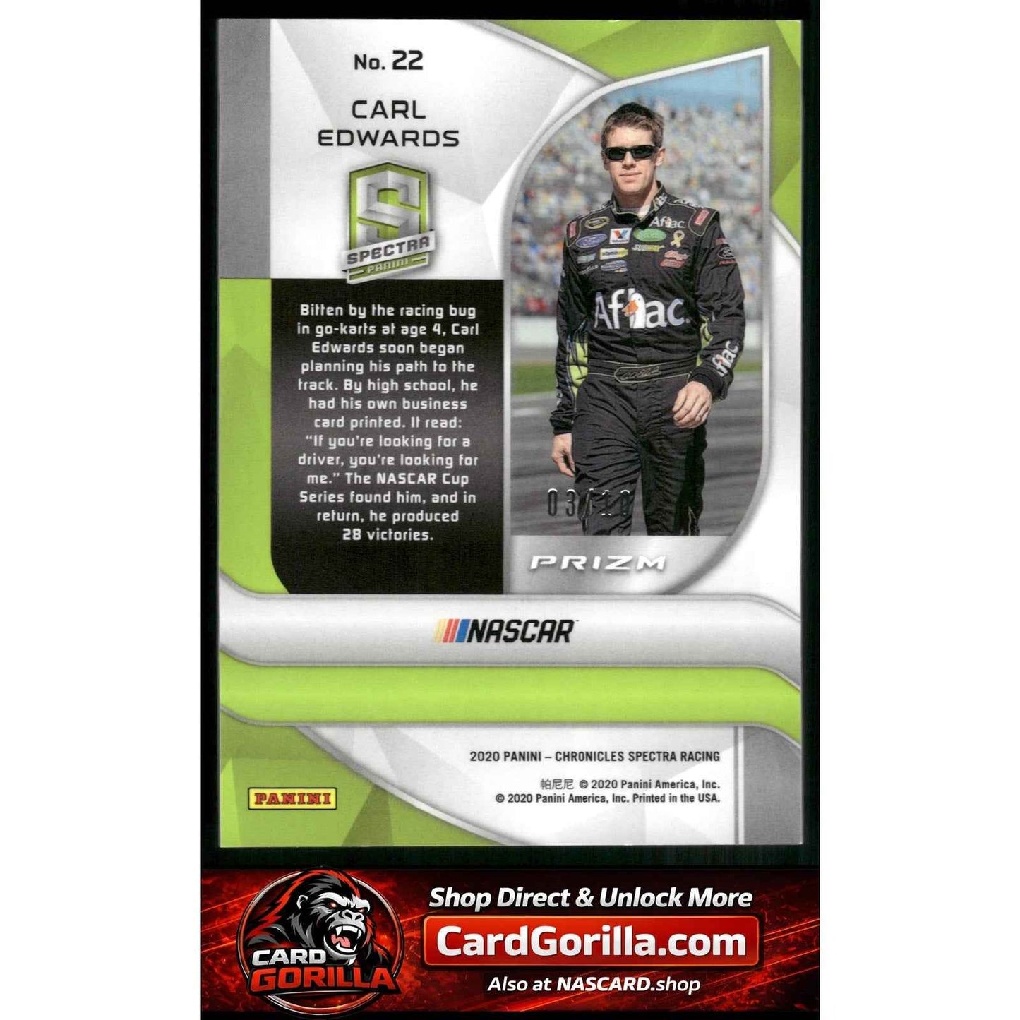 2020 Panini Chronicles #22 Carl Edwards Spectra Gold #/10