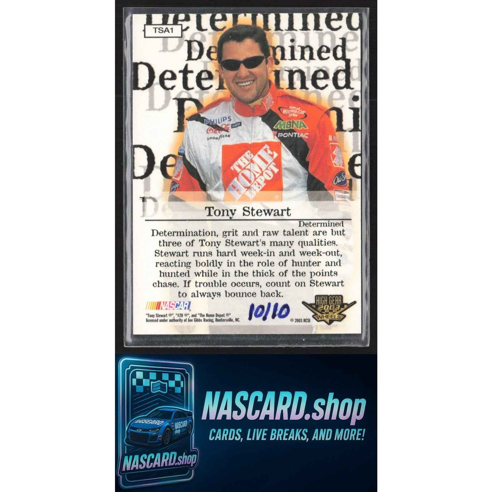 2003 Wheels High Gear #TSA1 Tony Stewart Custom Shop Prizes Autographs #10/10
