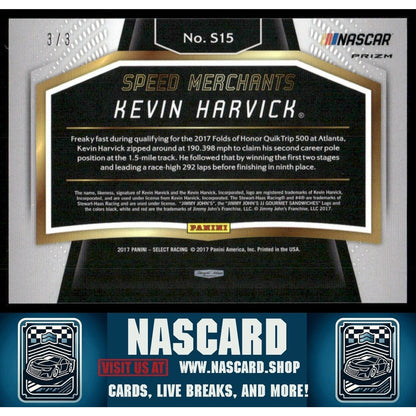 2017 Panini Select - Speed Merchants Black Prizm Kevin Harvick #S15 3/3 - NASCARD.shop