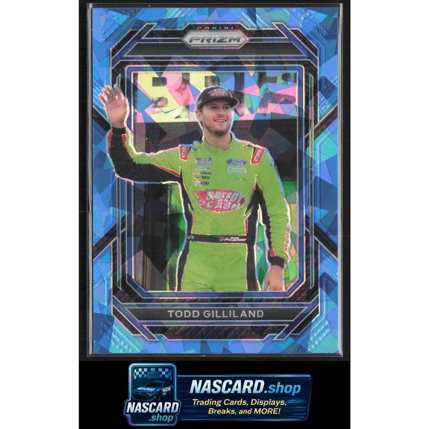 2023 Panini Prizm #12 Todd Gilliland Carolina Blue Cracked Ice Prizm #/25