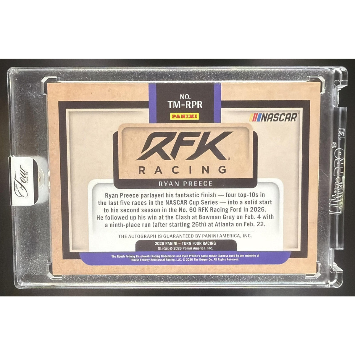 2026 Panini Turn Four Racing Ryan Preece #TM-RPR Team Icons Signatures Blue /35