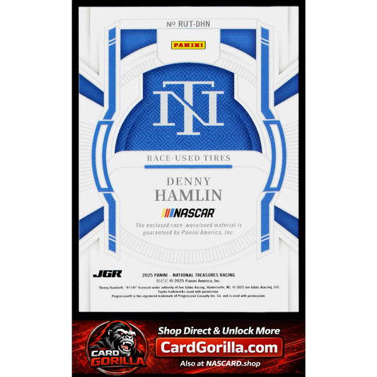 2025 Panini National Treasures #RUT-DHN Denny Hamlin Race Used Tires Blue #/75