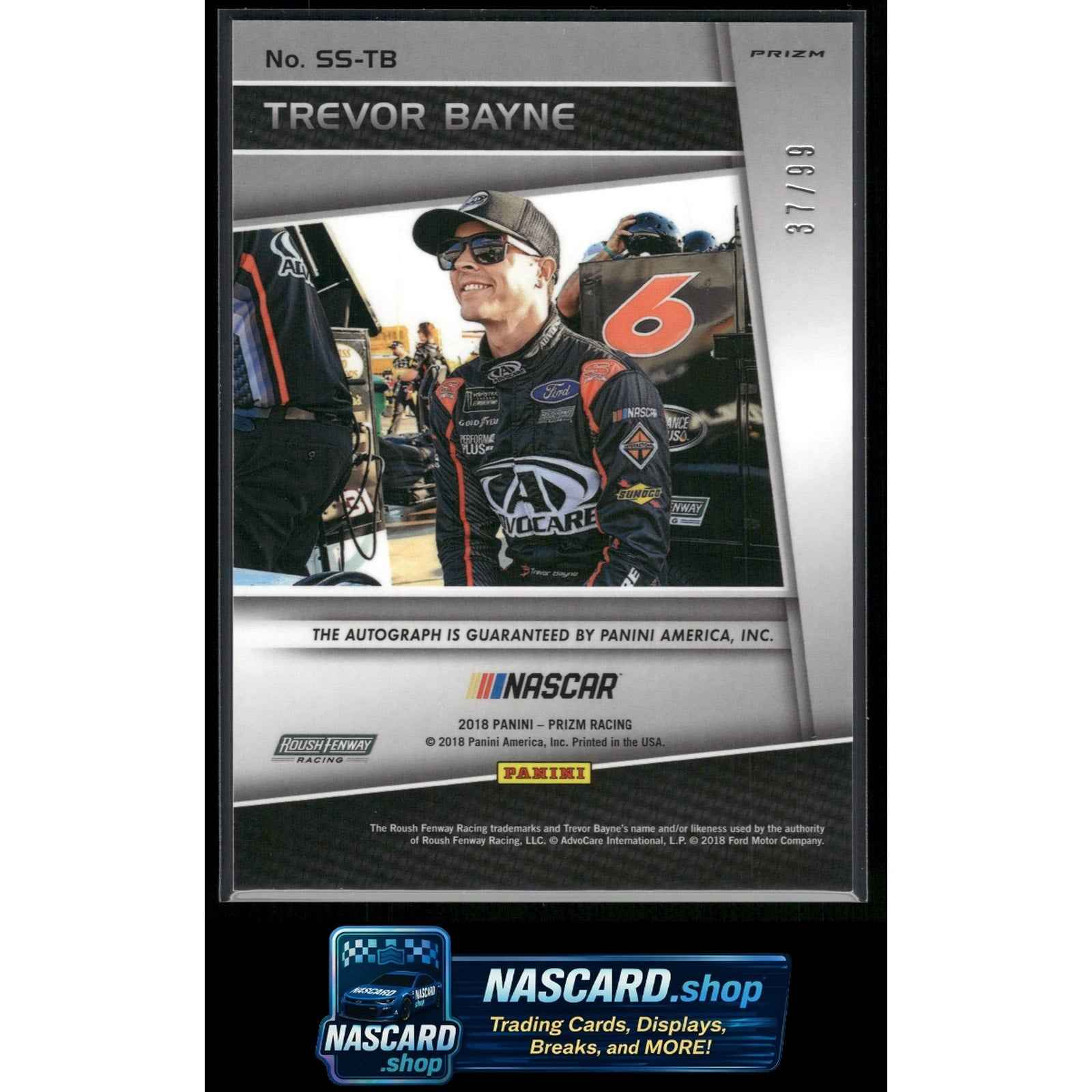 2018 Panini Prizm #SS-TB Trevor Bayne Scripted Signatures Green Prizm #/99