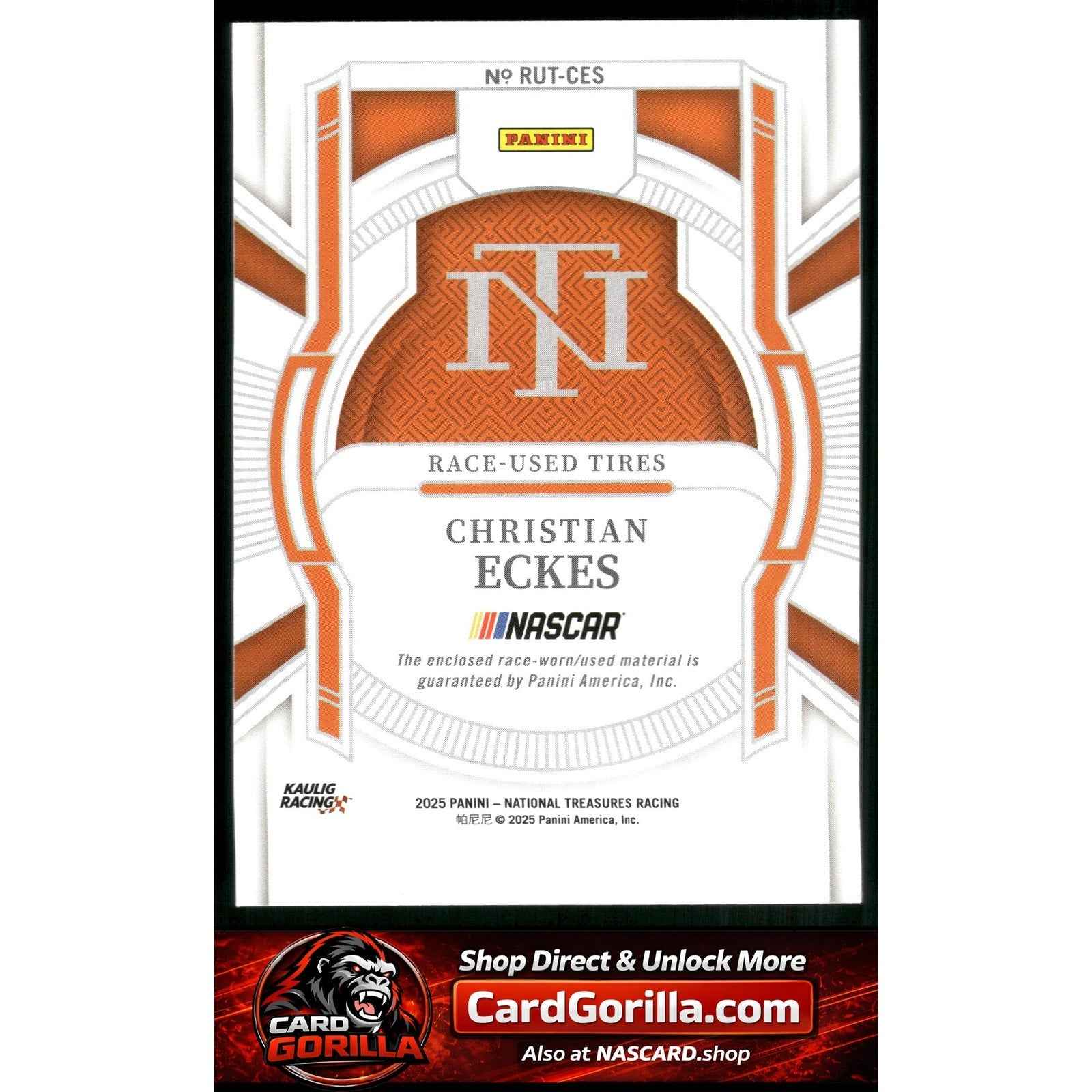 2025 Panini National Treasures #RUT-CES Christian Eckes Race Used Tires #/99