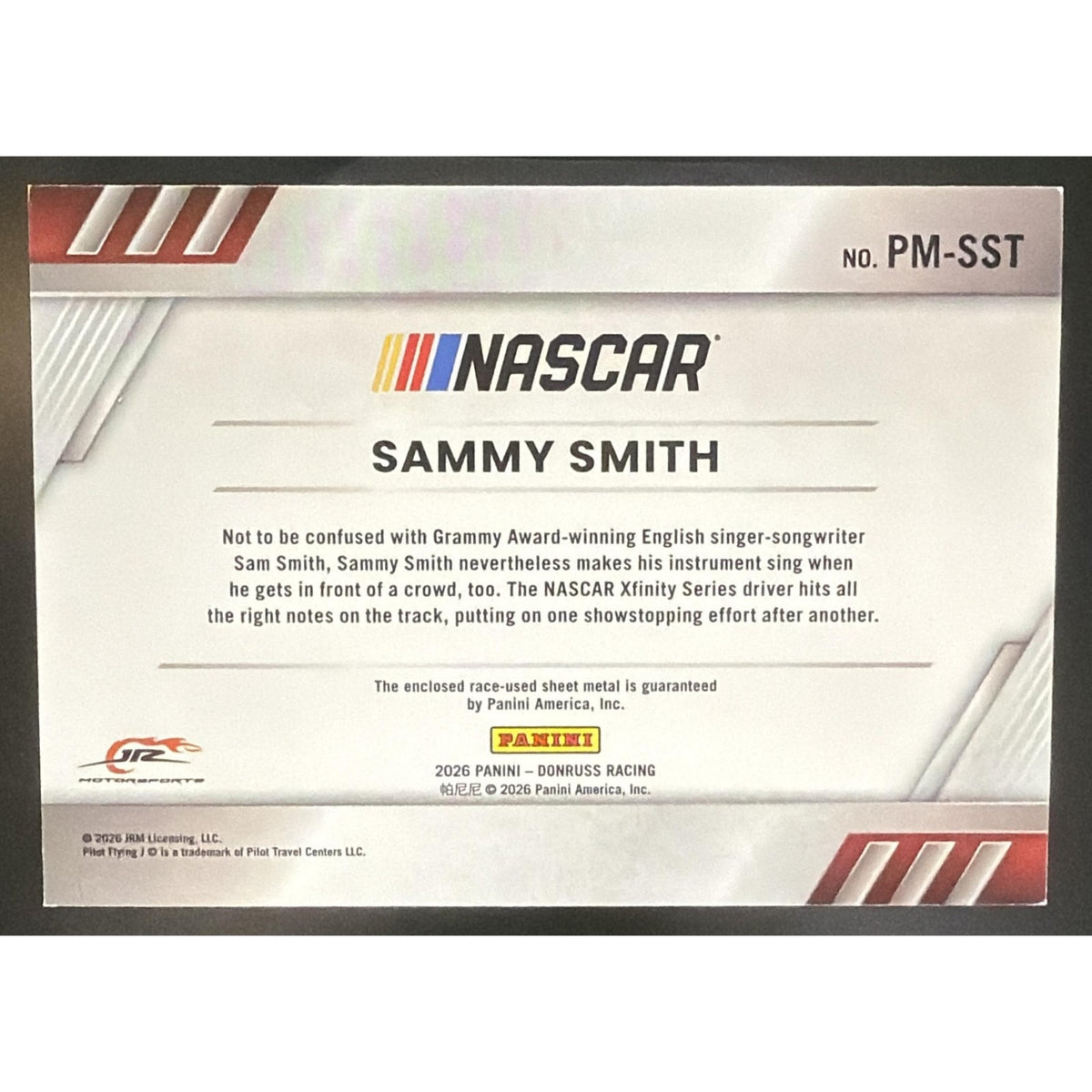 2026 Donruss NASCAR Racing Sammy Smith #8 Pedal to the Metal Materials Red /99