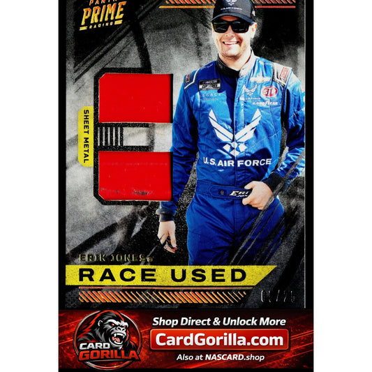 2023 Panini Prime #RUD-EJO Erik Jones Race Used Duals Sheet Metal Holo Gold #/25