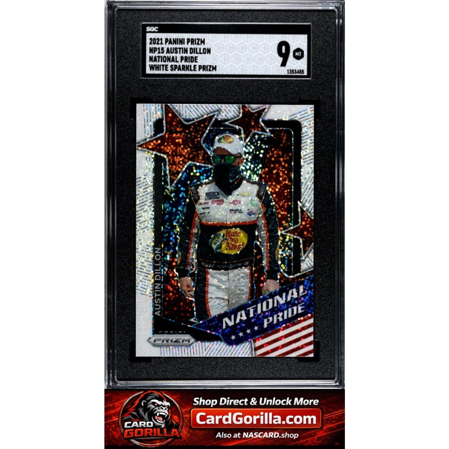 2021 Panini Prizm #NP15 Austin Dillon National Pride White Sparkle Prizm SGC 9