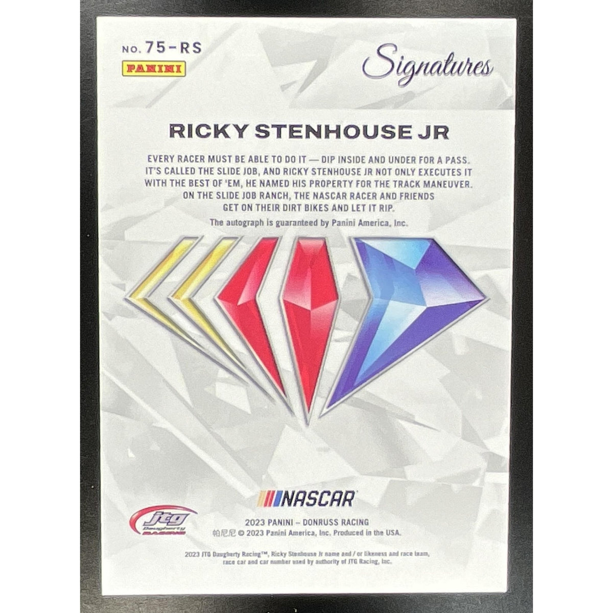 2023 Panini Prime Ricky Stenhouse Jr. #75-RS NASCAR 75th Anniversary Signatures