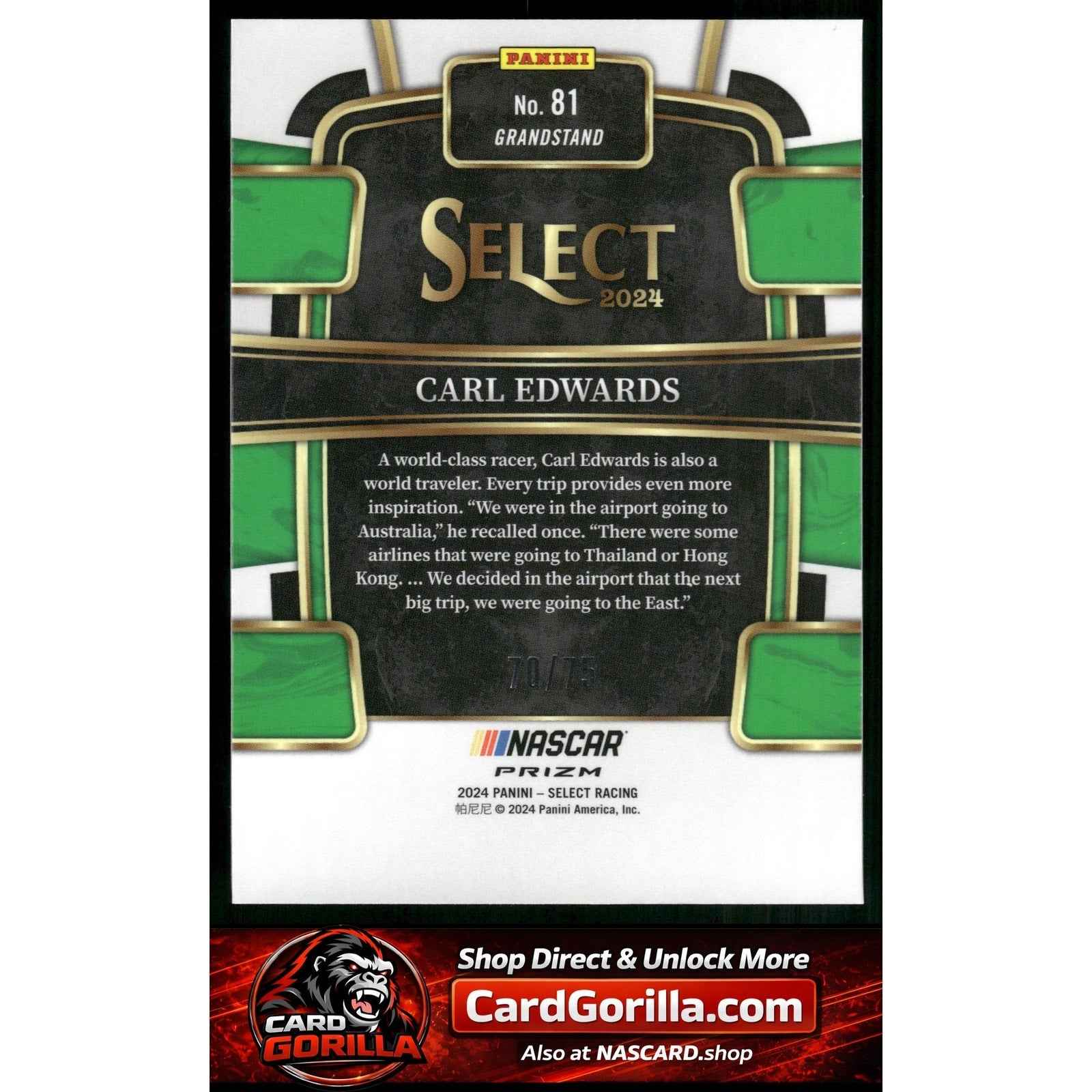 2024 Panini Select #81 Carl Edwards Neon Green Prizms #/75