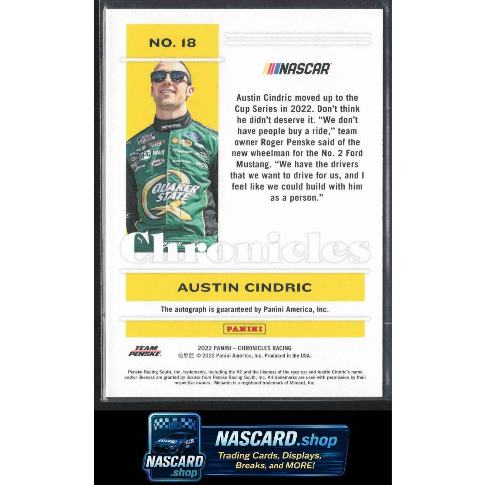 2022 Panini Chronicles #18 Austin Cindric Chronicles Autographs
