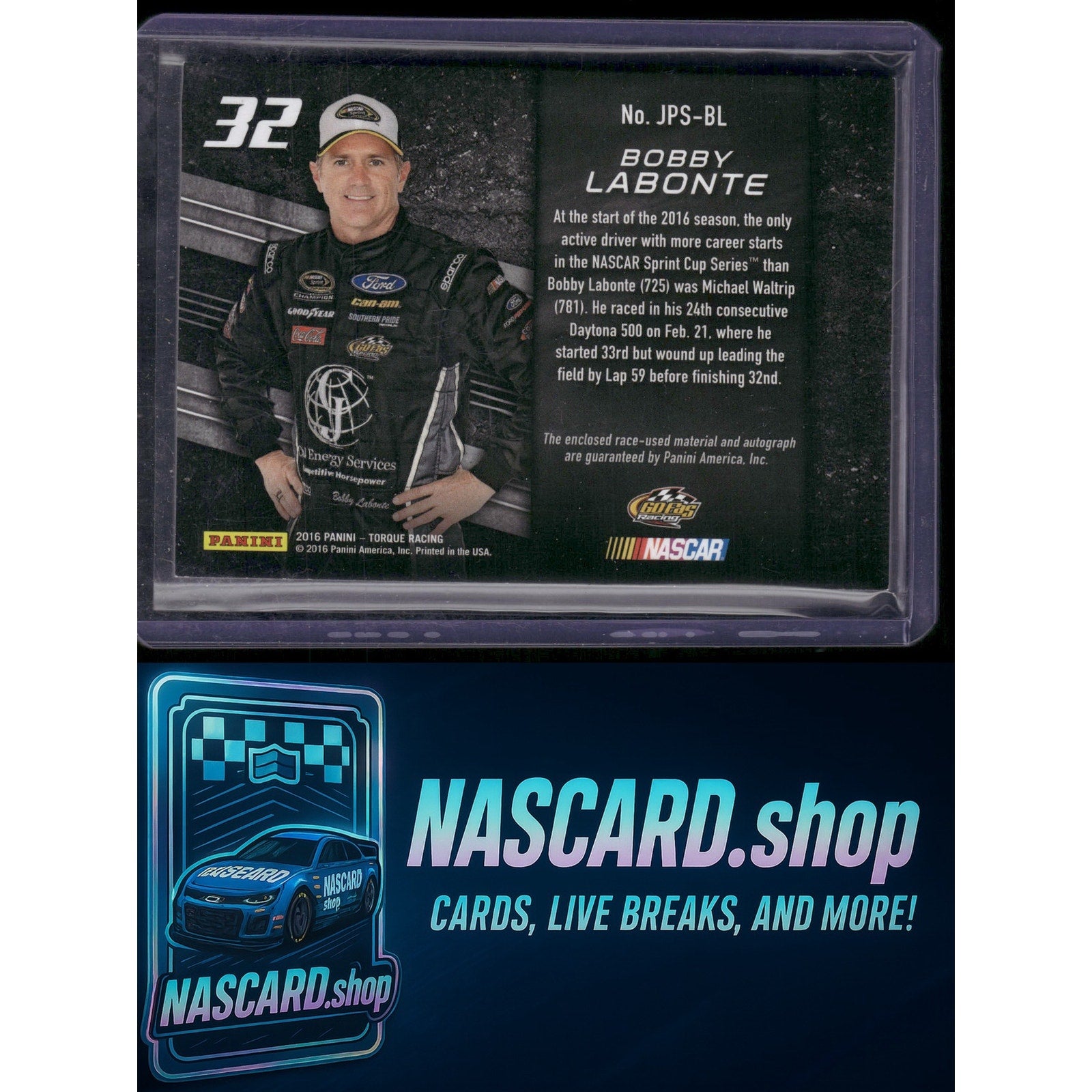 2016 Panini Torque #JPS-BL Bobby Labonte Jumbo Firesuit Signatures #/91 - NASCARD.shop