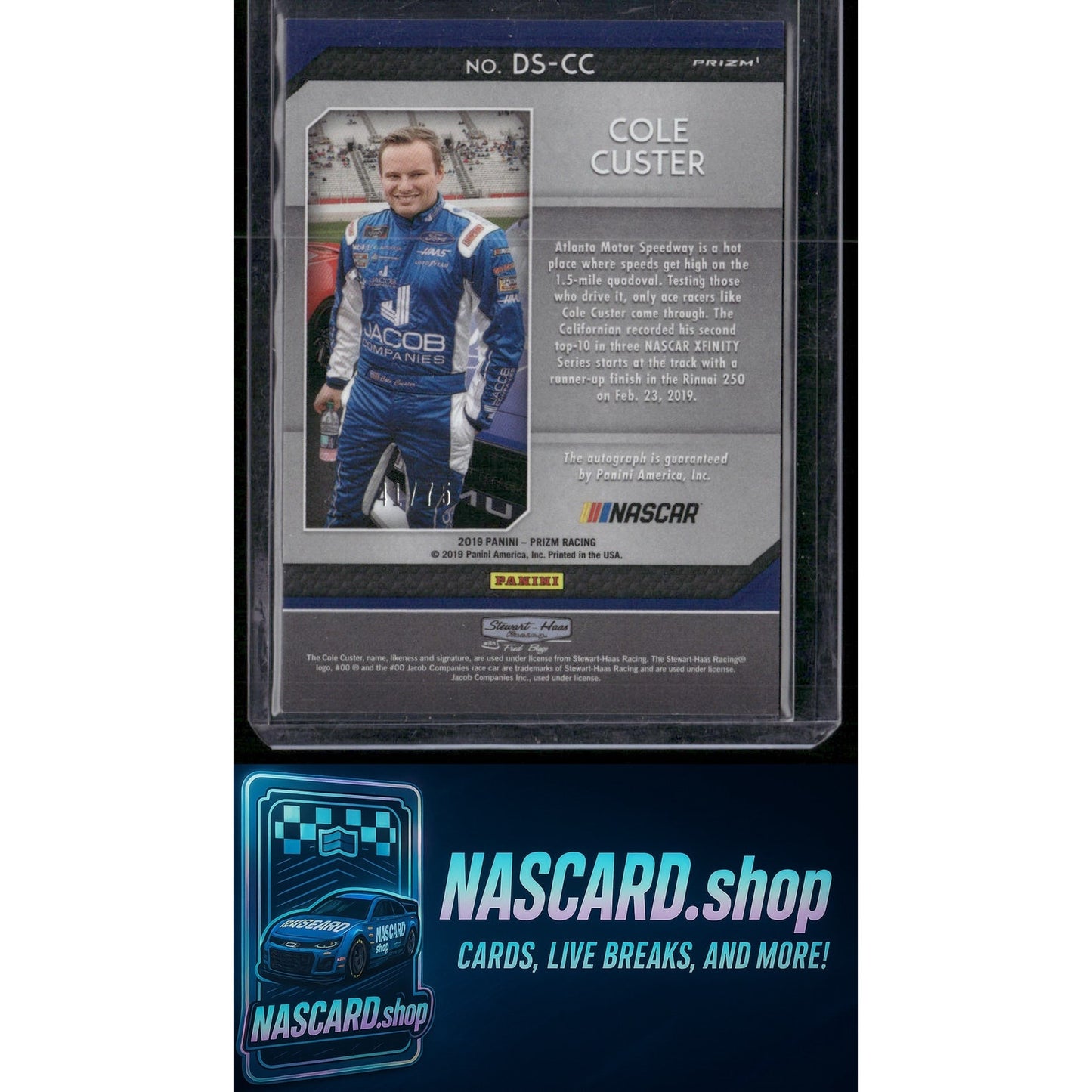 2019 Panini Prizm #DS-CC Cole Custer Driver Signatures Blue Prizm #/75