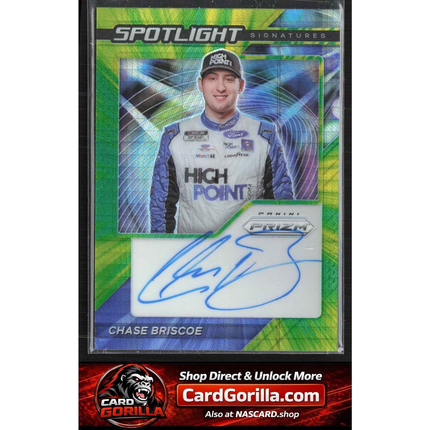 2021 Prizm Chase Briscoe Spotlight Signatures Hyper Prizm Green Yellow #/50