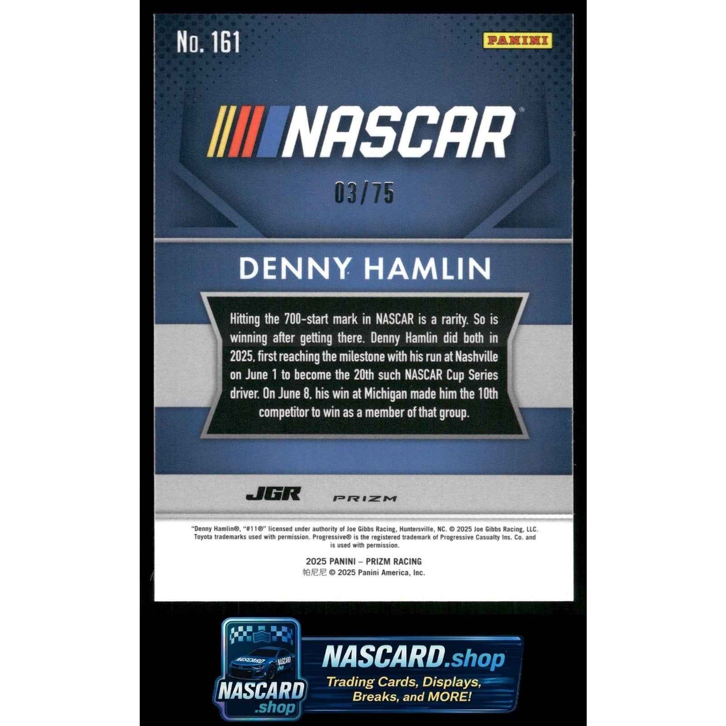 2025 Panini Prizm Throwback #161 Denny Hamlin Checkered Flag #/75