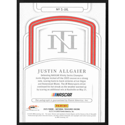 2025 Panini National Treasures #S-JAL Justin Allgaier Signatures #/99