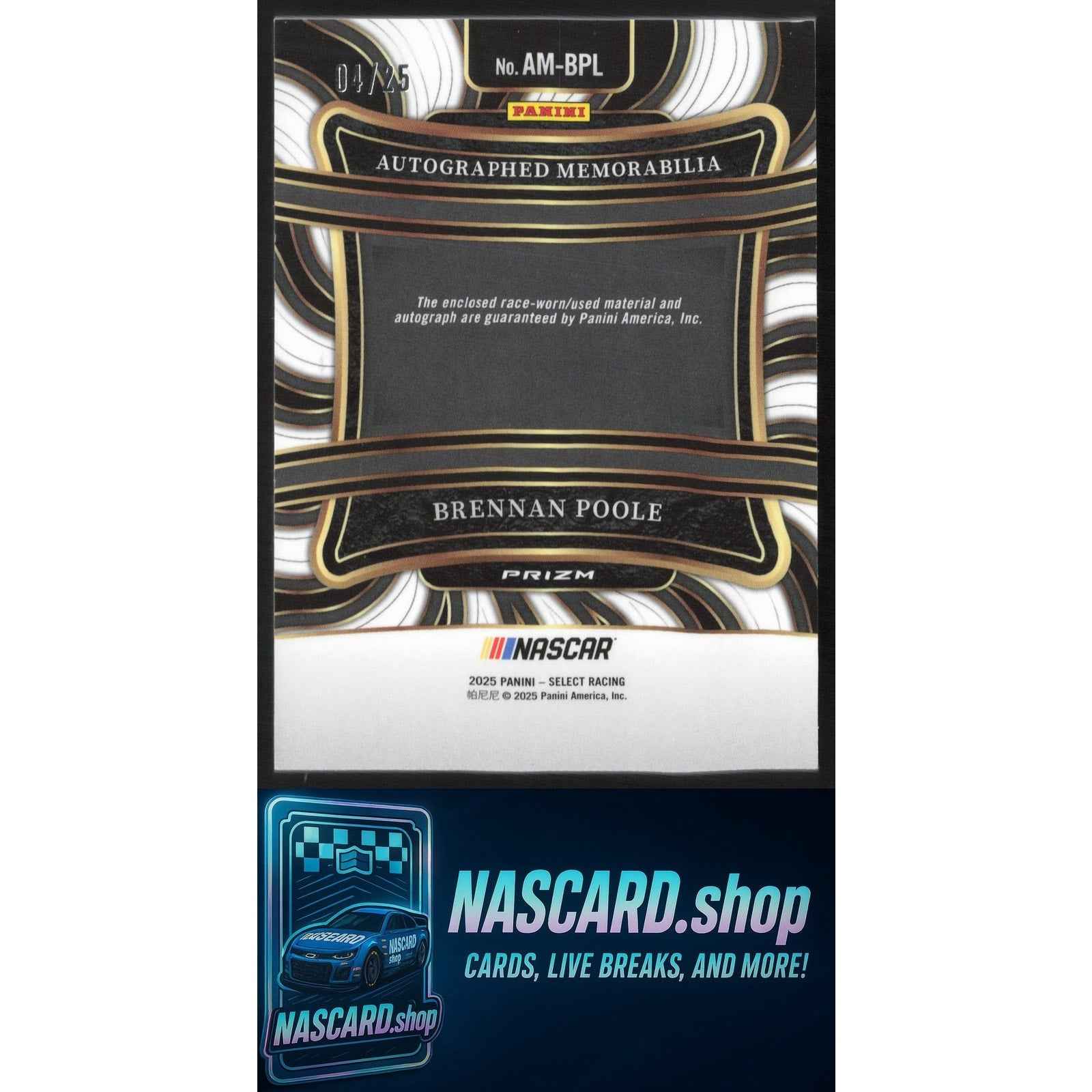 2025 Panini Select Brennan Poole Autographed Memorabilia Tie-Dye Prizms #/25