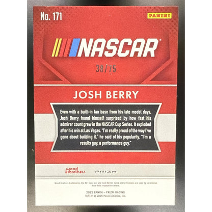 2025 Panini Prizm NASCAR Josh Berry #171 Throwback Checkered Flag Prizms 38/75