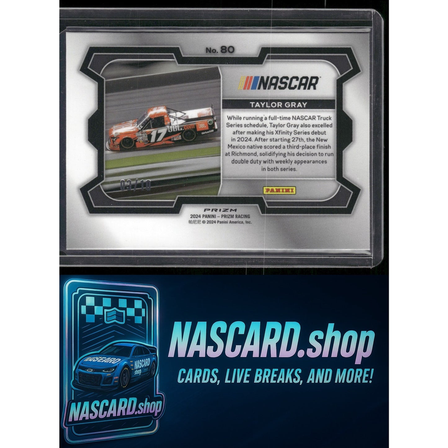 2024 Panini Prizm #80 Taylor Gray Blue Shimmer #/10 - NASCARD.shop