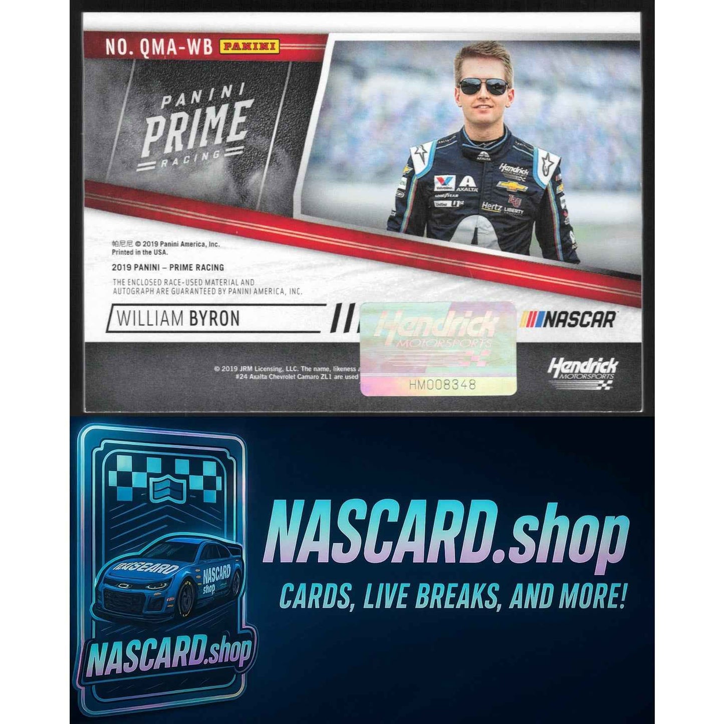 2019 Panini Prime #QMA-WB William Byron Quad Materials Autographs Black #/10