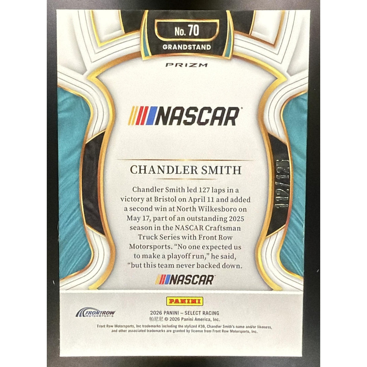 2026 Panini Select NASCAR Chandler Smith #70 Set - Grandstand Red Prizms 112/125