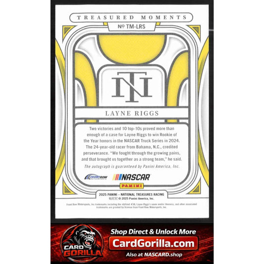 2025 Panini National Treasures #TM-LRS Layne Riggs Treasured Moments #/99