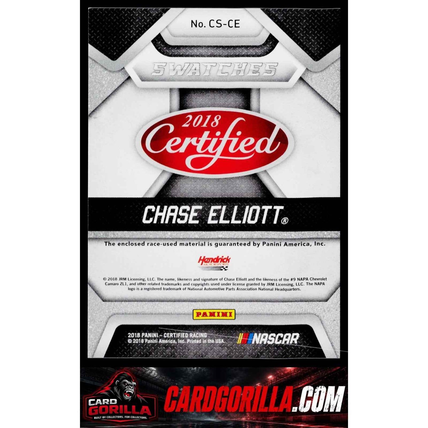 2018 Panini Certified #CS-CE Chase Elliott Cup Swatches Red #/199