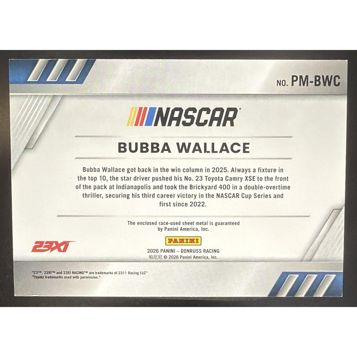 2026 Panini Donruss NASCAR Racing Bubba Wallace #26 Pedal to the Metal Materials