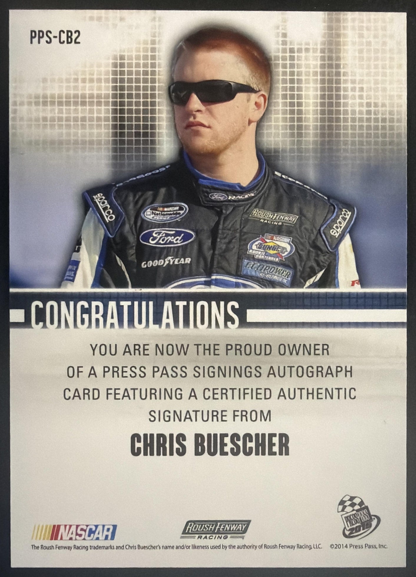 2015 Press Pass Cup Chase Chris Buescher #PPS-CB2 Signings Green /50 Auto