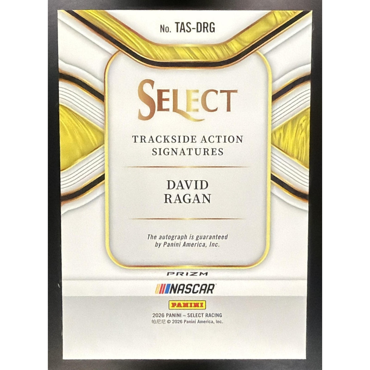 2026 Panini Select NASCAR David Ragan Trackside Action Signatures Ice Prizms