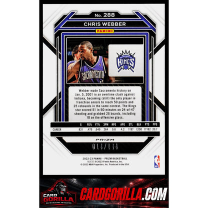 2022-23 Panini Prizm #288 Chris Webber Prizms Blue Sparkle #/144