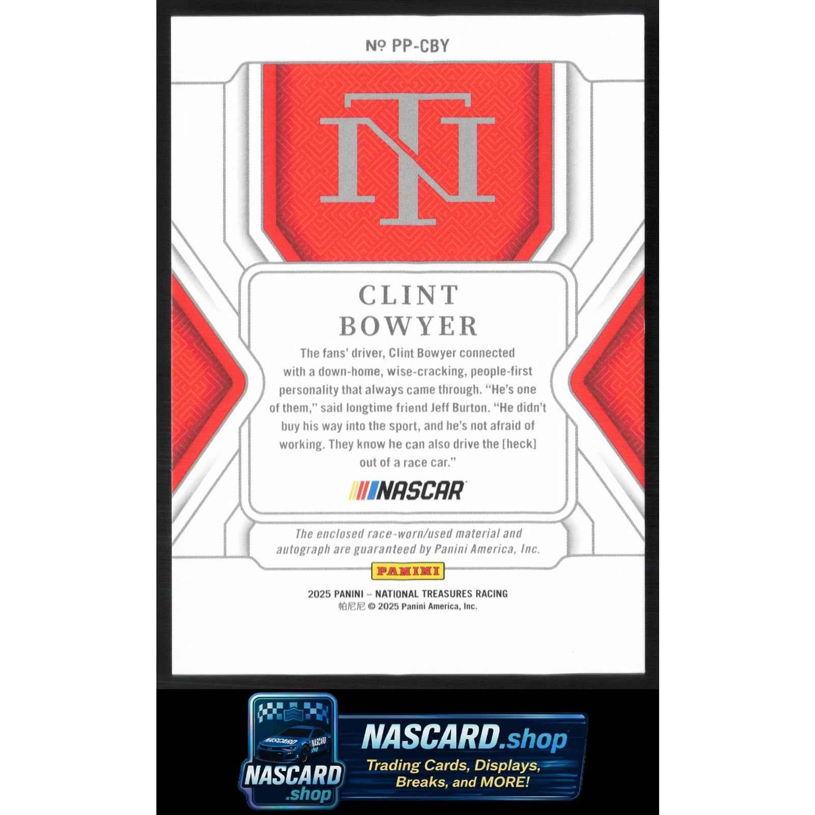 2025 Panini National Treasures Clint Bowyer Firesuit Signatures Green #1/5